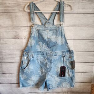No Boundaries Sz Junior XXL Size 19 Floral Bib Shortalls Overalls